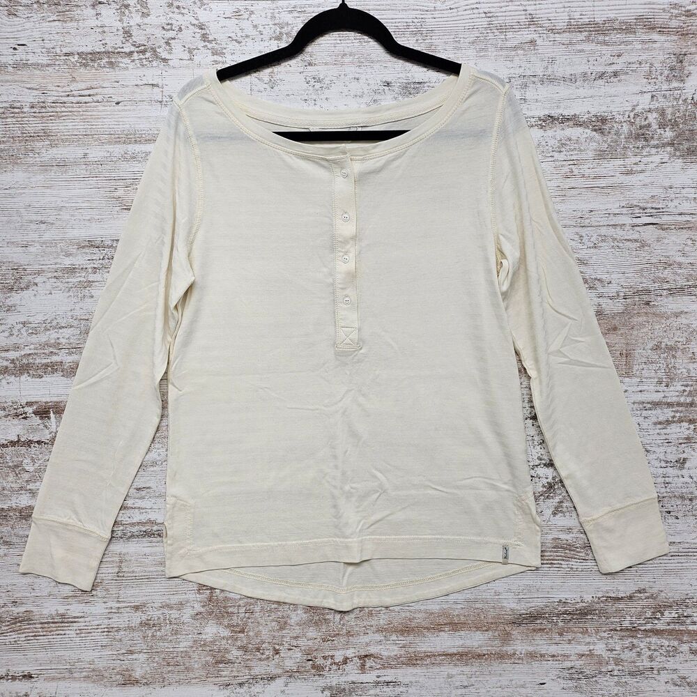 Woolrich Womens Ivory Henley Long Sleeve Top M Cotton Striped Normcore Outdoors